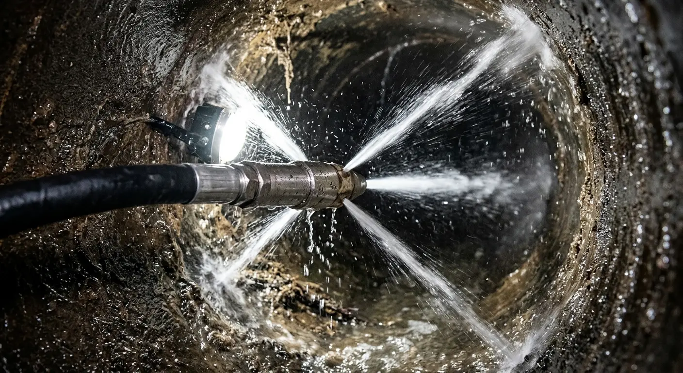 High-pressure hydro jetting nozzle cleaning sewer pipe for Emergency Drain Service in Martinsburg